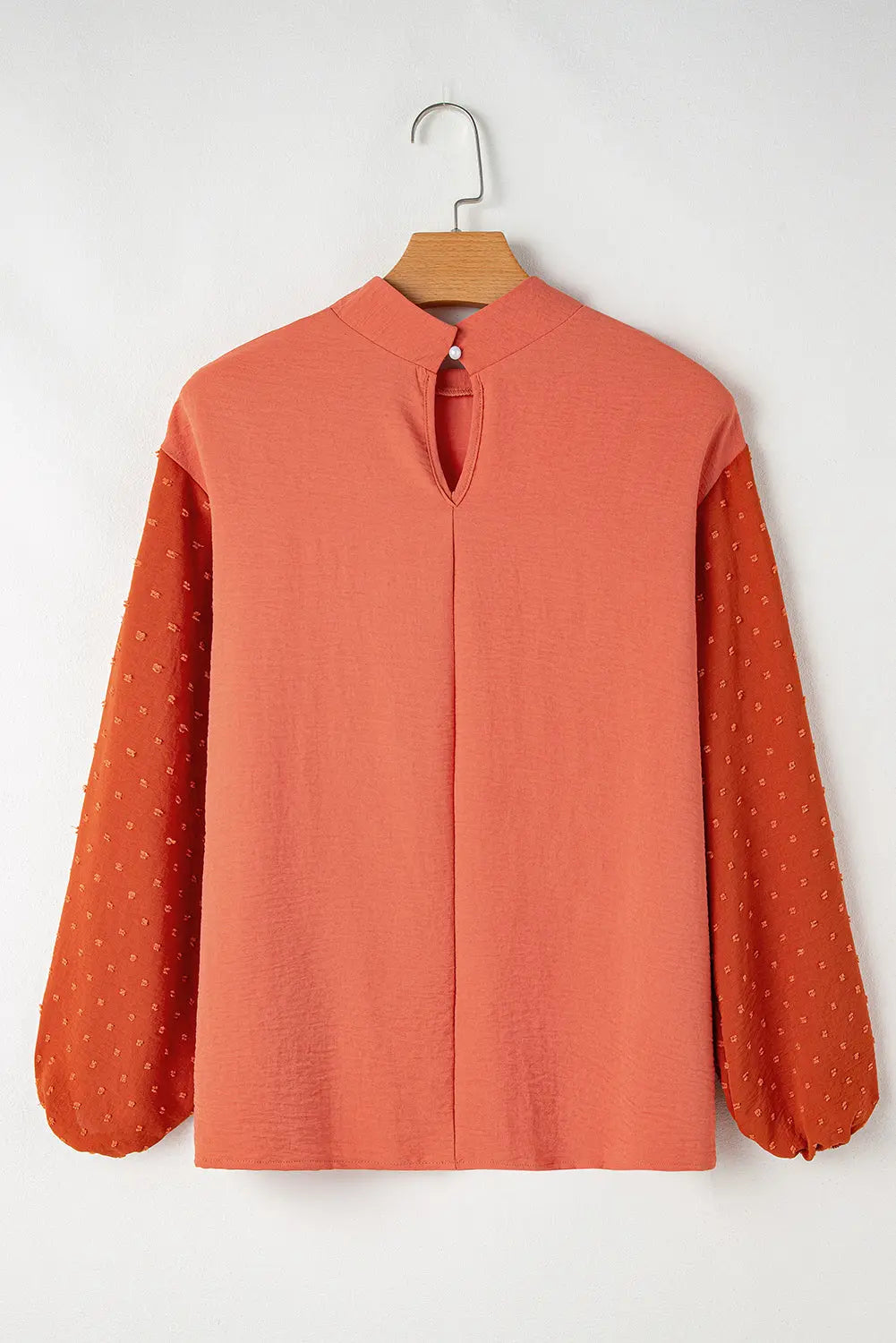 Russet Orange Swiss Dot Balloon Sleeve Loose Blouse - eAura