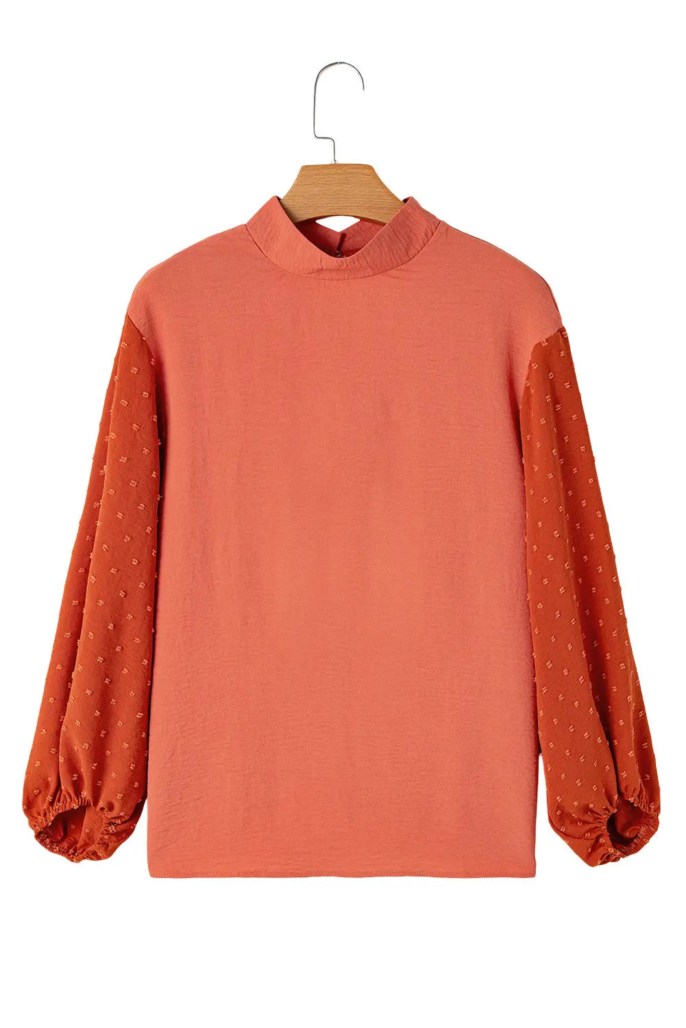 Russet Orange Swiss Dot Balloon Sleeve Loose Blouse - eAura