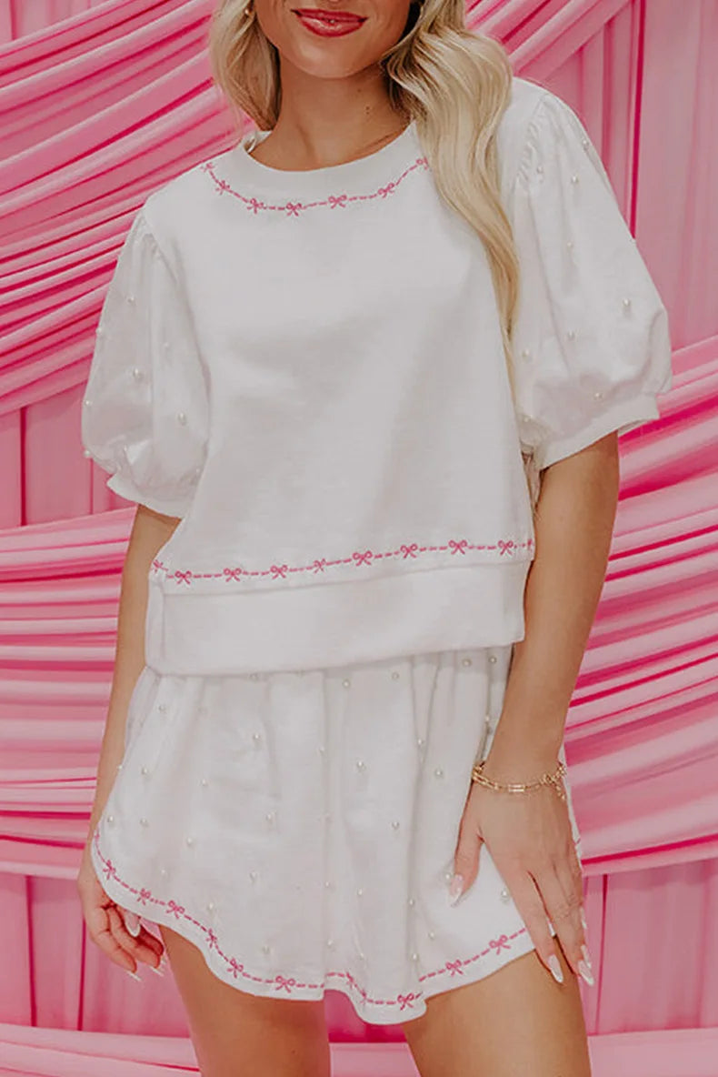 Skort and Short Sleeve Top Co-ord Set Pearl Stitching eprolo