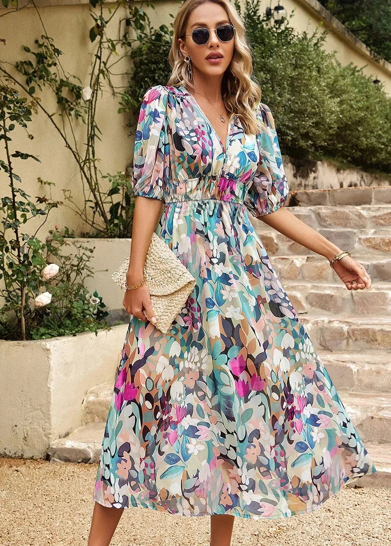 V-neck Long Chiffon Lined Dress eprolo