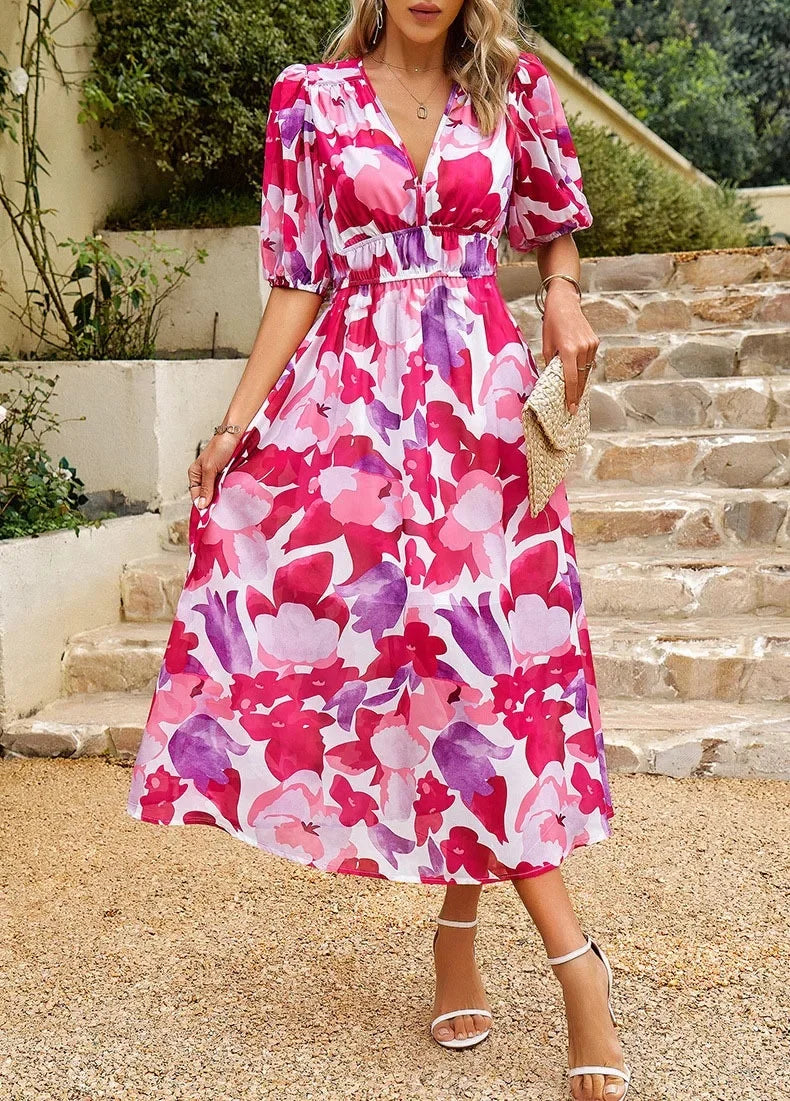 V-neck Long Chiffon Lined Dress eprolo