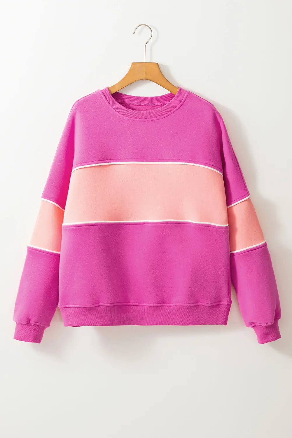 Sachet Pink Colourblock Patchwork Drop Shoulder Ribbed Trim Sweatshirt Beagle Boutique Fashion Outlet