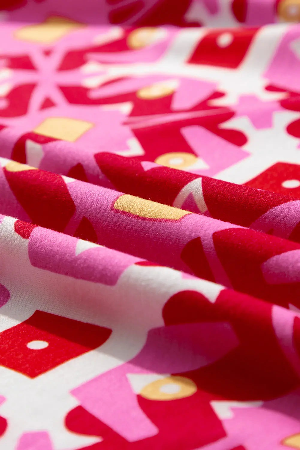 Sachet Pink Geometric Print Long Sleeve Top and Drawstring Shorts Set eAura