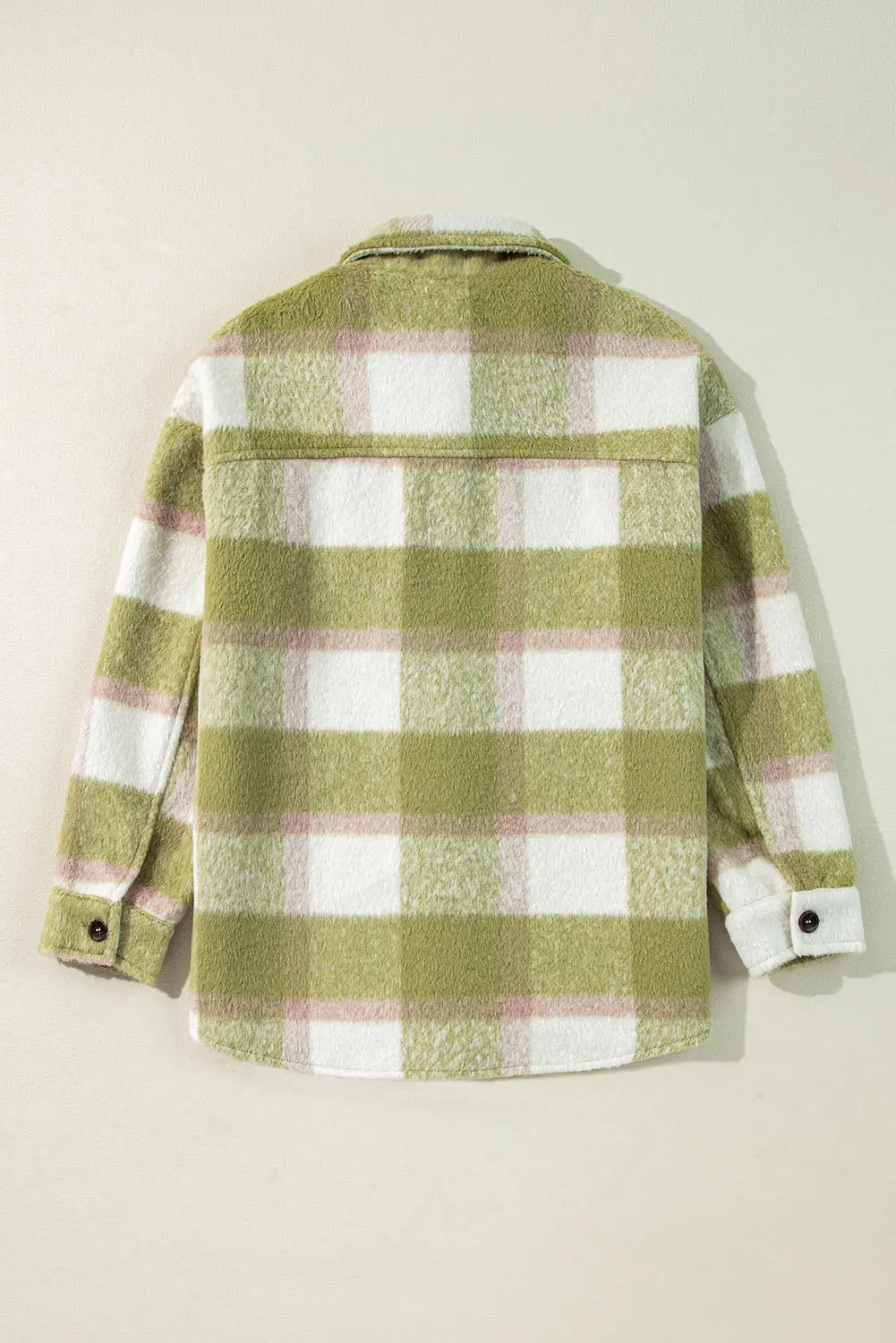 Sage Green Plaid Print Buttoned Flap Pockets Baggy Shacket eAura