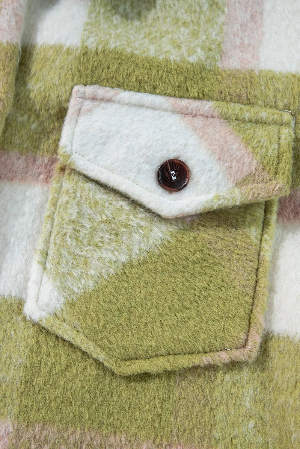 Sage Green Plaid Print Buttoned Flap Pockets Baggy Shacket eAura