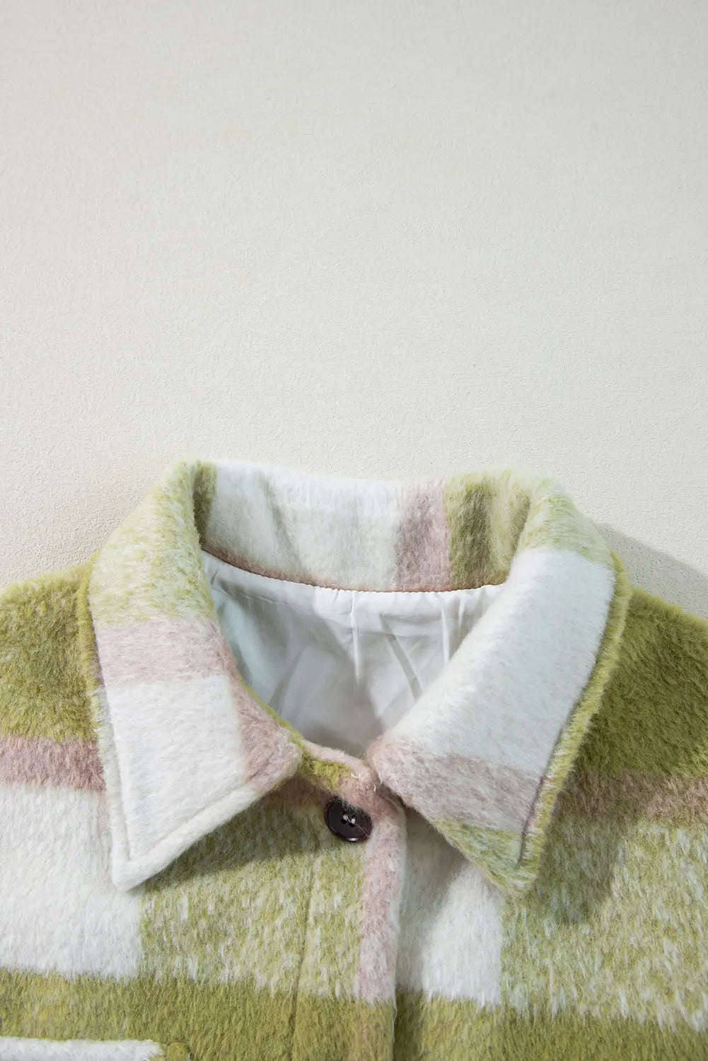 Sage Green Plaid Print Buttoned Flap Pockets Baggy Shacket eAura