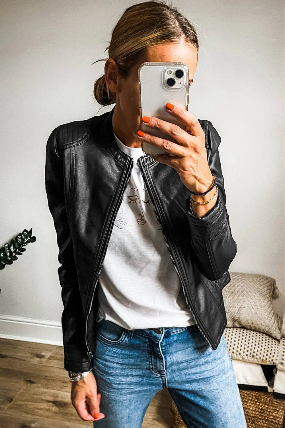 Sage Green Solid Faux Leather Zipper Slim Fit Bomber Jacket - BB Fashion Outlet