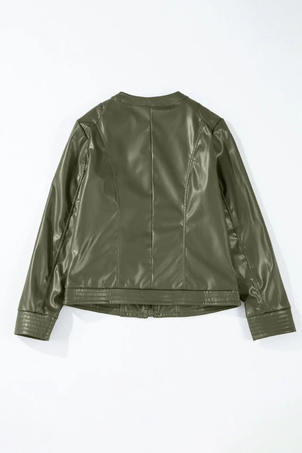 Sage Green Solid Faux Leather Zipper Slim Fit Bomber Jacket - BB Fashion Outlet