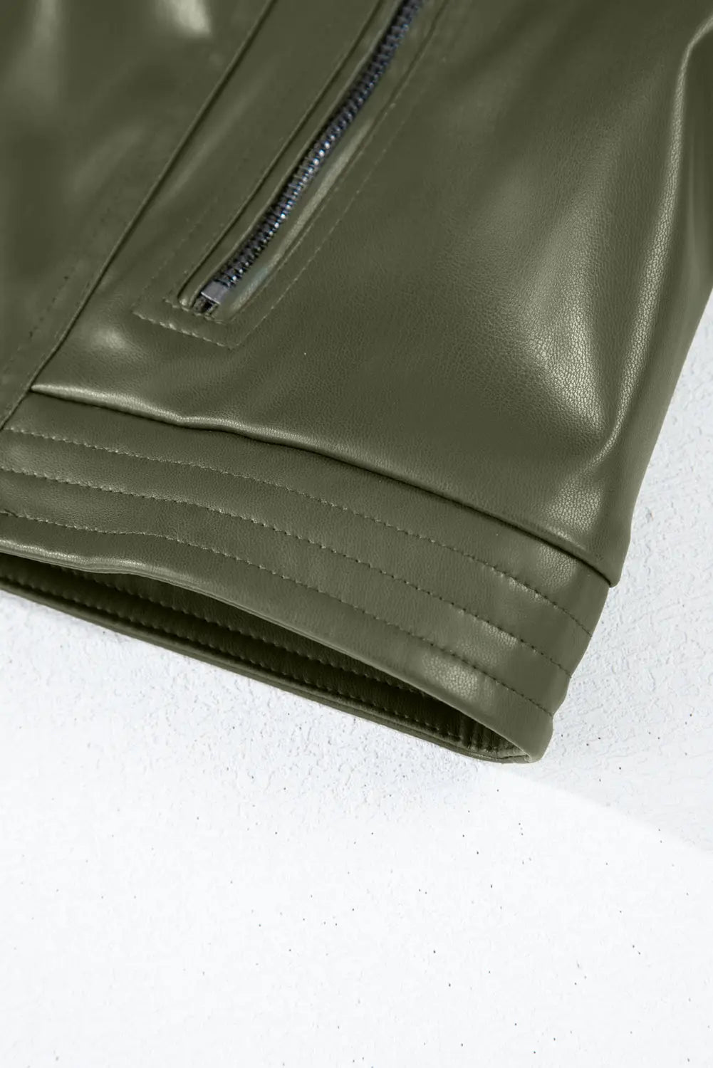 Sage Green Solid Faux Leather Zipper Slim Fit Bomber Jacket - BB Fashion Outlet