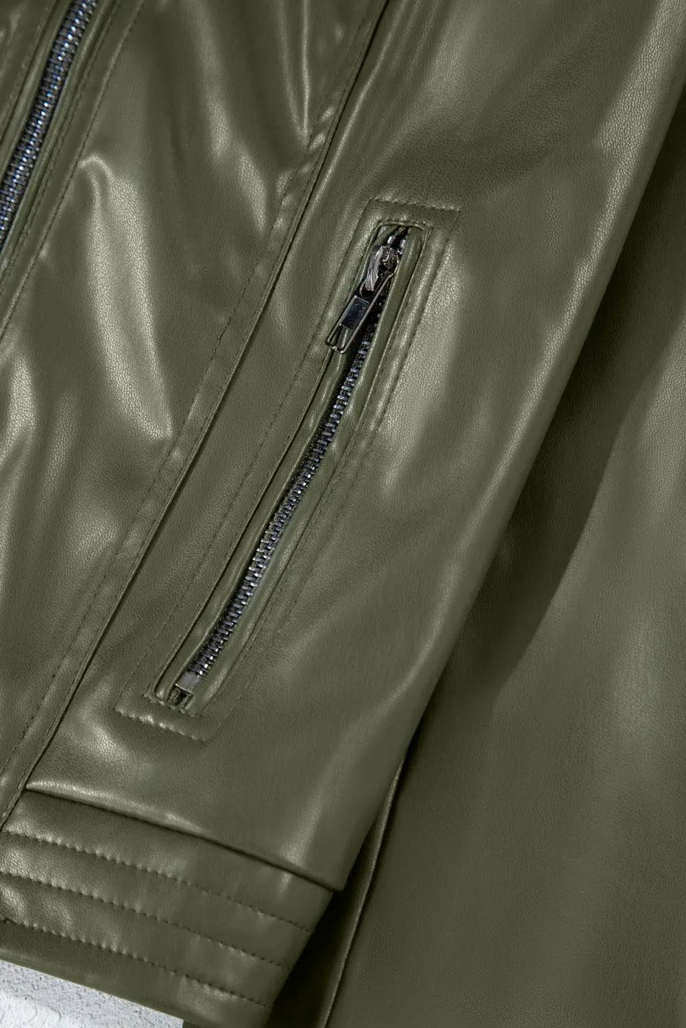 Sage Green Solid Faux Leather Zipper Slim Fit Bomber Jacket - BB Fashion Outlet