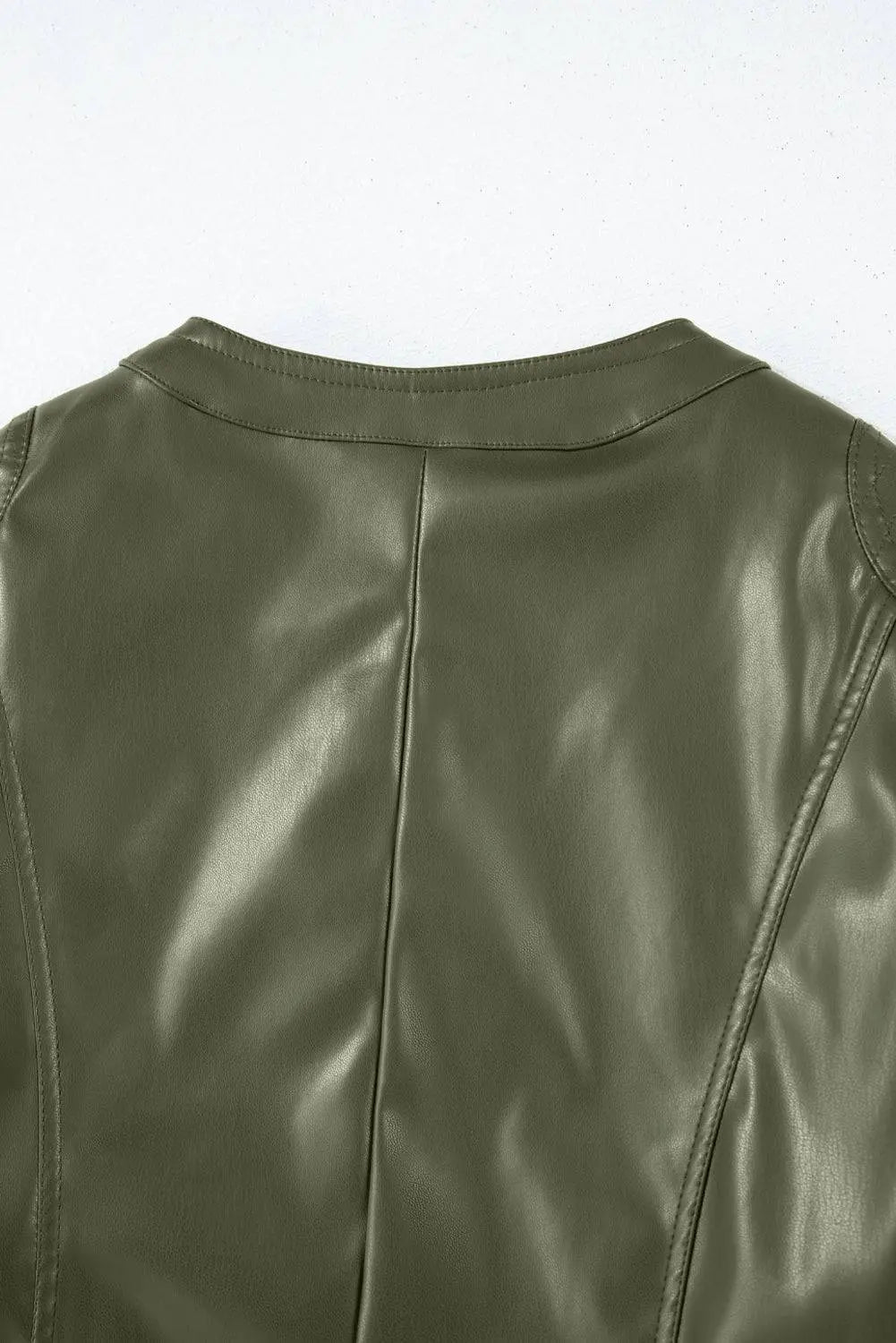 Sage Green Solid Faux Leather Zipper Slim Fit Bomber Jacket - BB Fashion Outlet