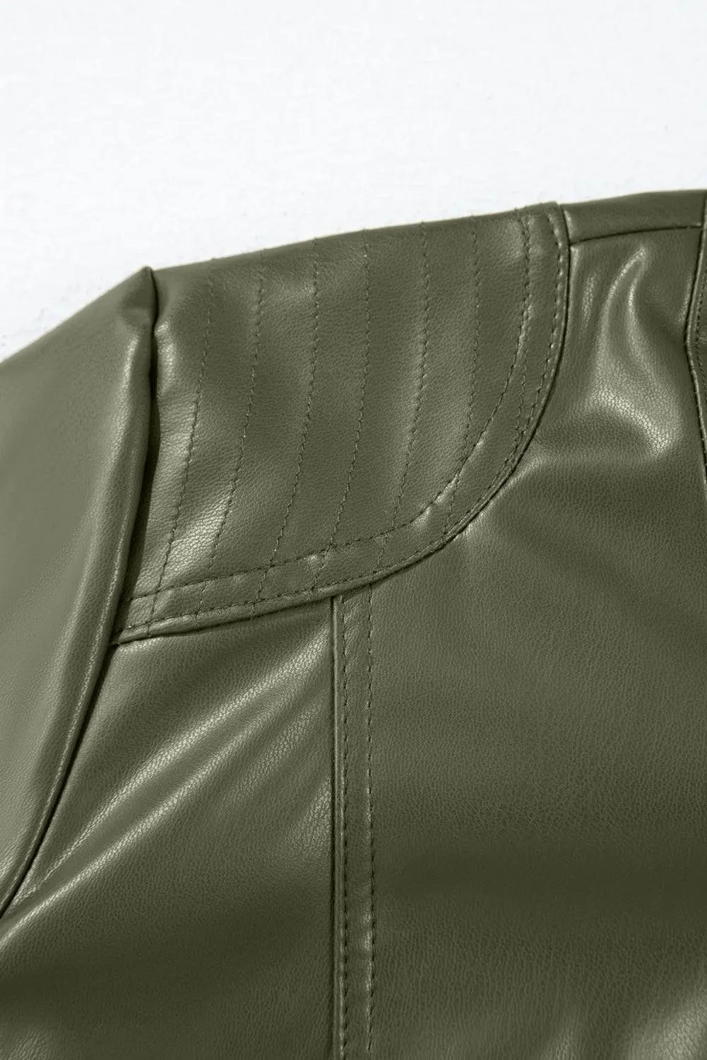 Sage Green Solid Faux Leather Zipper Slim Fit Bomber Jacket - BB Fashion Outlet