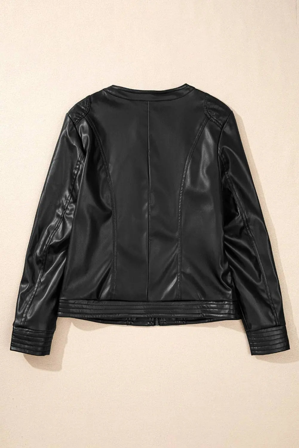 Sage Green Solid Faux Leather Zipper Slim Fit Bomber Jacket - BB Fashion Outlet