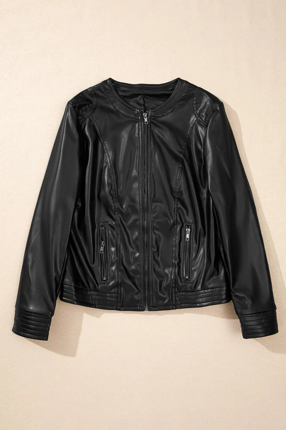 Sage Green Solid Faux Leather Zipper Slim Fit Bomber Jacket - BB Fashion Outlet