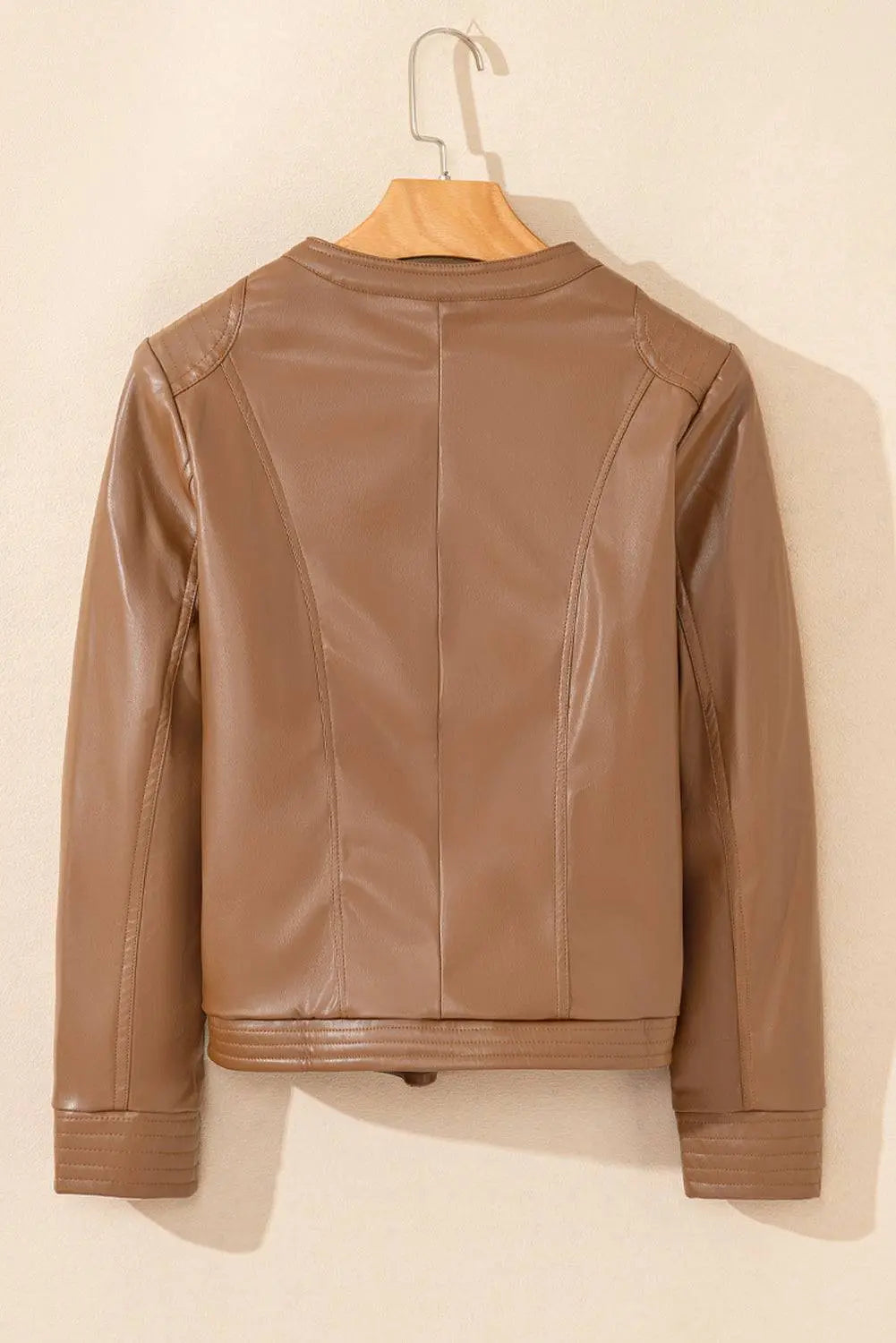 Sage Green Solid Faux Leather Zipper Slim Fit Bomber Jacket - BB Fashion Outlet