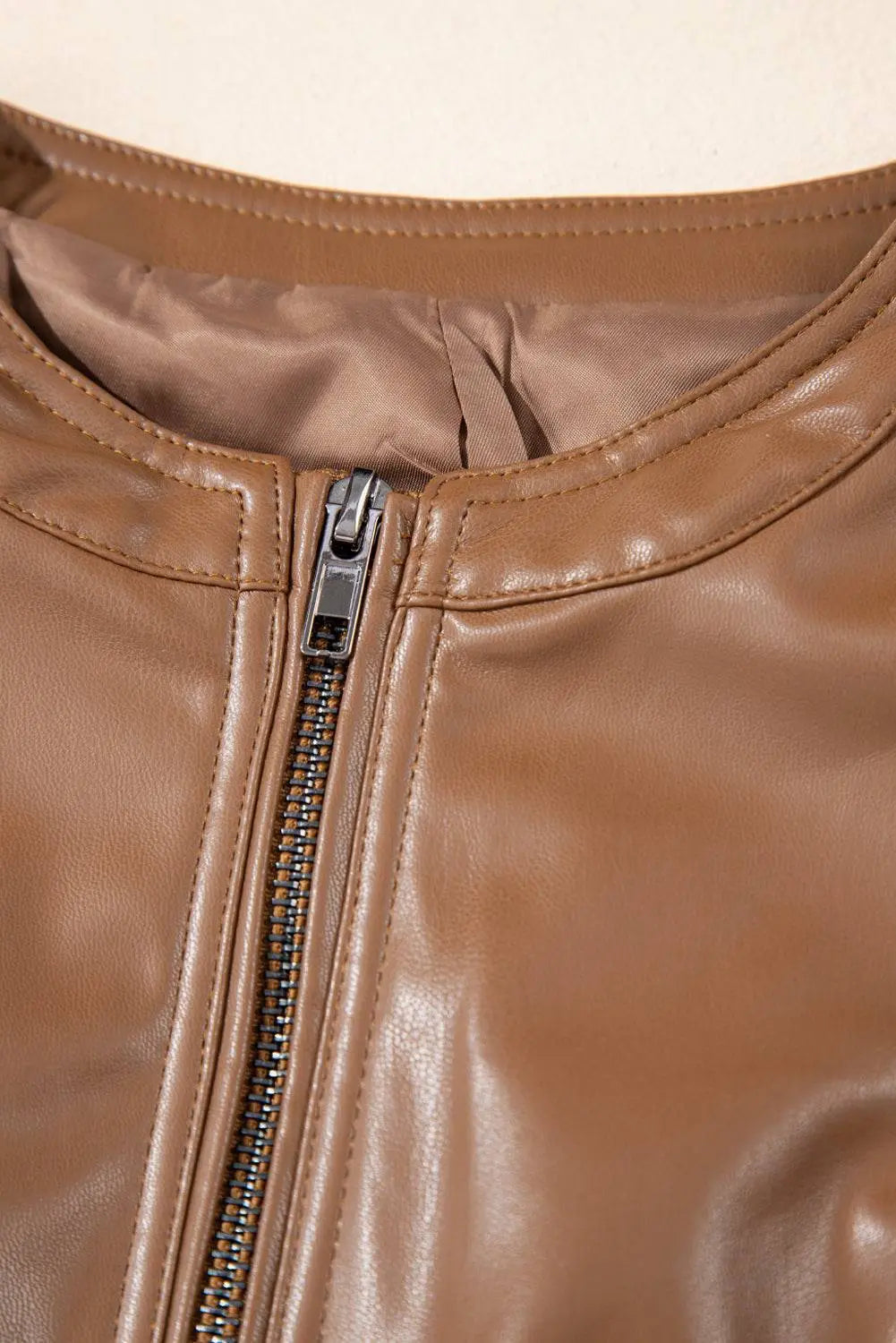 Sage Green Solid Faux Leather Zipper Slim Fit Bomber Jacket - BB Fashion Outlet