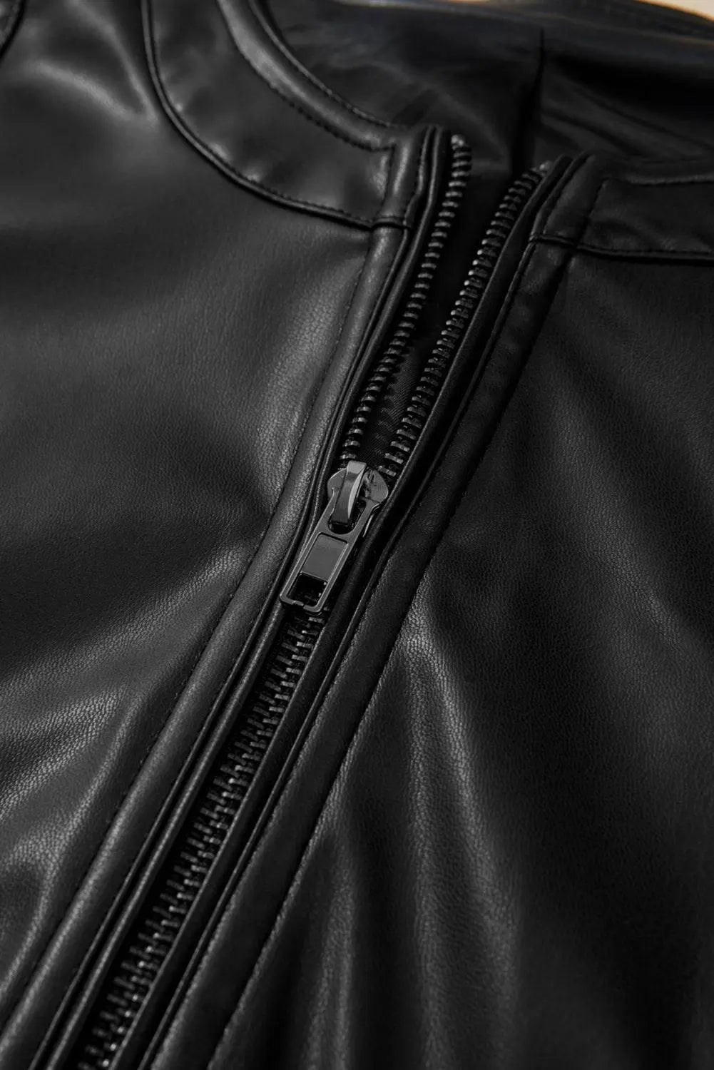 Sage Green Solid Faux Leather Zipper Slim Fit Bomber Jacket - BB Fashion Outlet