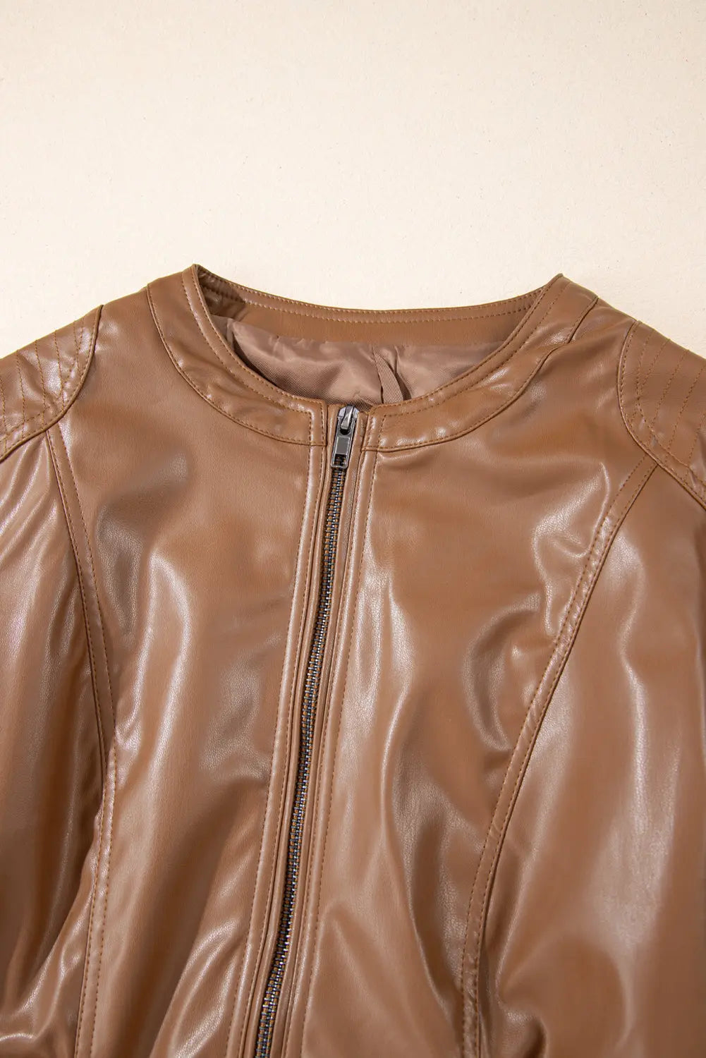 Sage Green Solid Faux Leather Zipper Slim Fit Bomber Jacket - BB Fashion Outlet