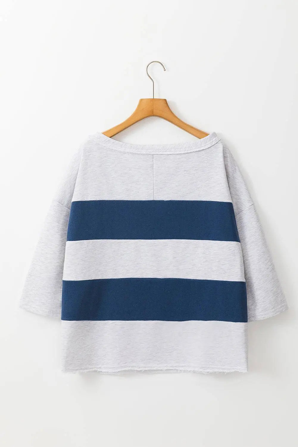 Sail Blue Colourblock Striped Patchwork Raw Seamed Sweatshirt - BB Fashion Outlet