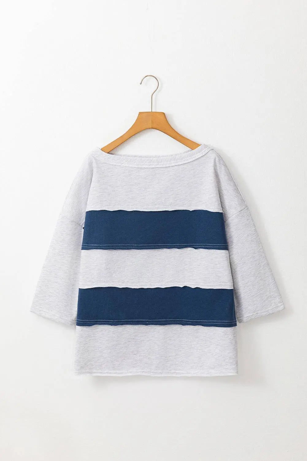 Sail Blue Colourblock Striped Patchwork Raw Seamed Sweatshirt - BB Fashion Outlet