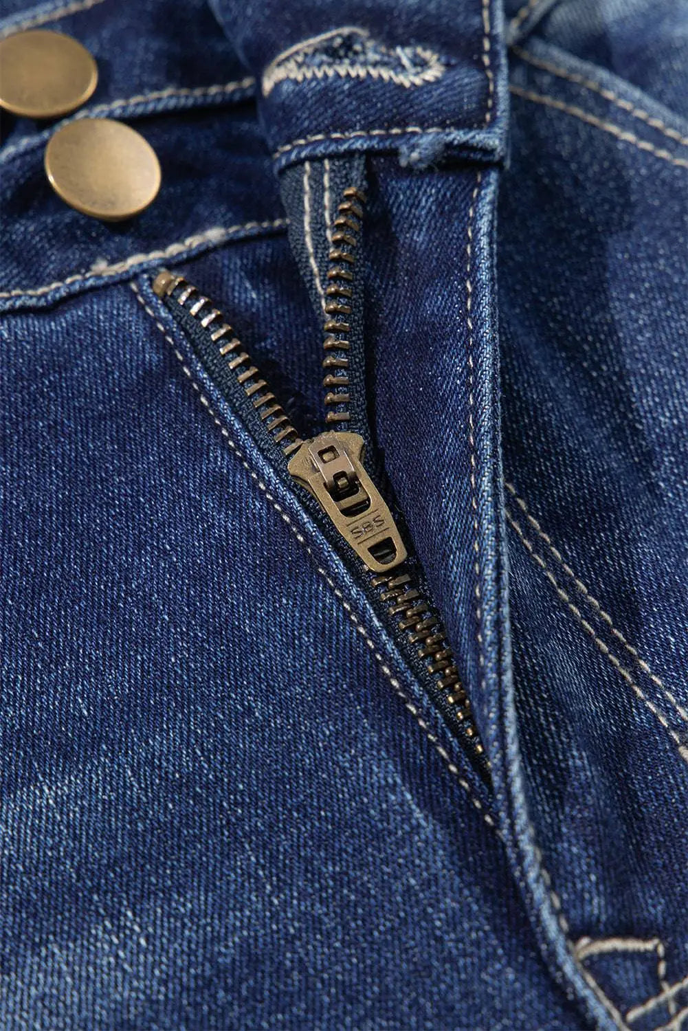 Sail Blue High Rise Dual Button Distressed Raw Hem Flared Jeans - BB Fashion Outlet