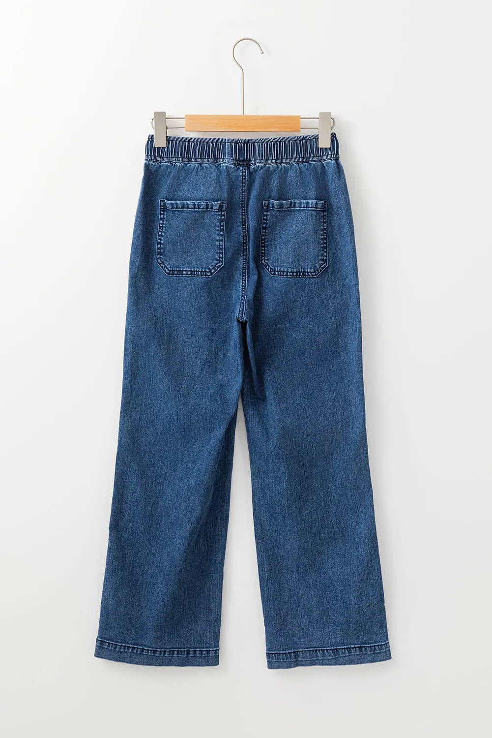 Sail Blue Mineral Wash Drawstring Waist Loose Straight Denim Trousers eAura