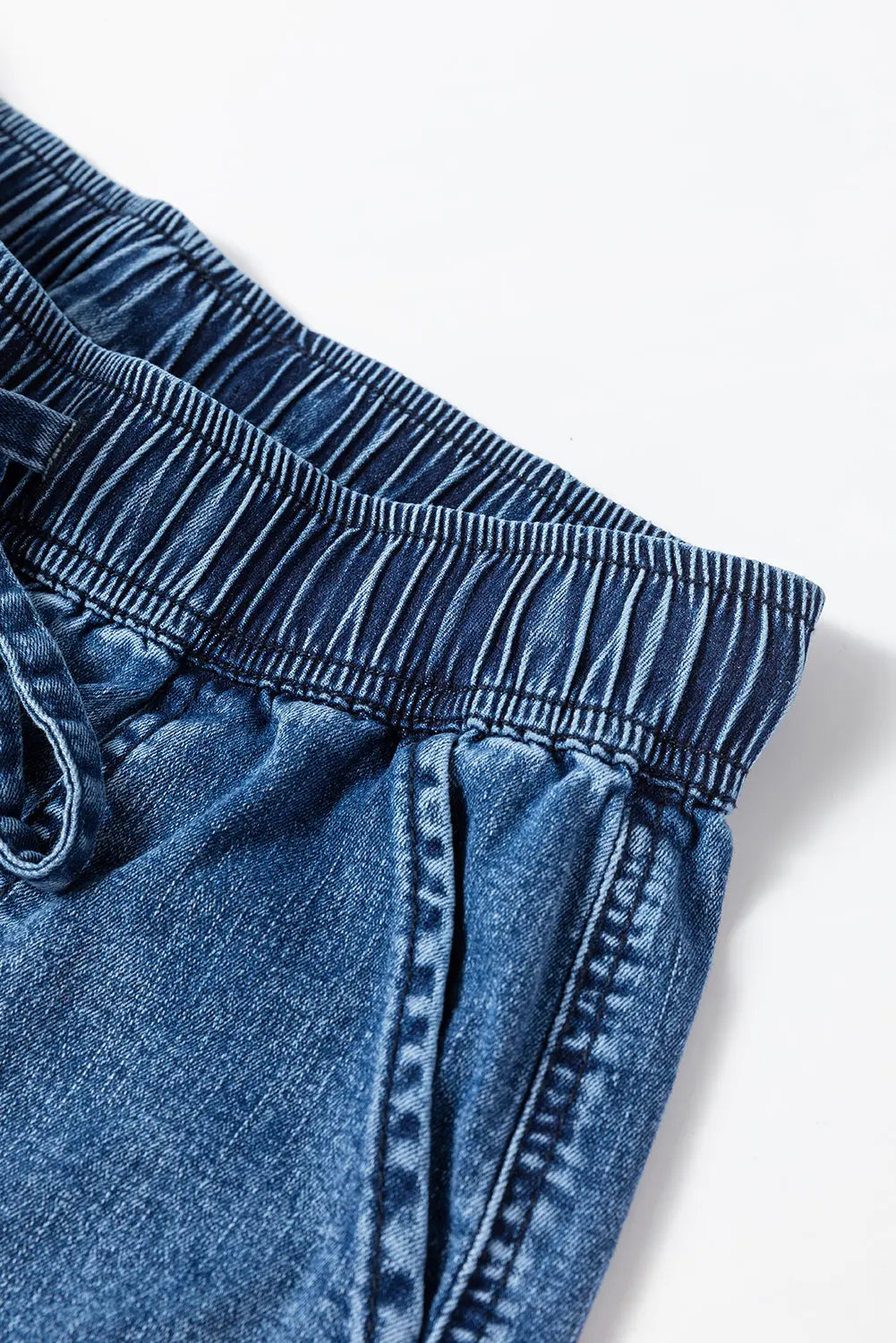 Sail Blue Mineral Wash Drawstring Waist Loose Straight Denim Trousers eAura