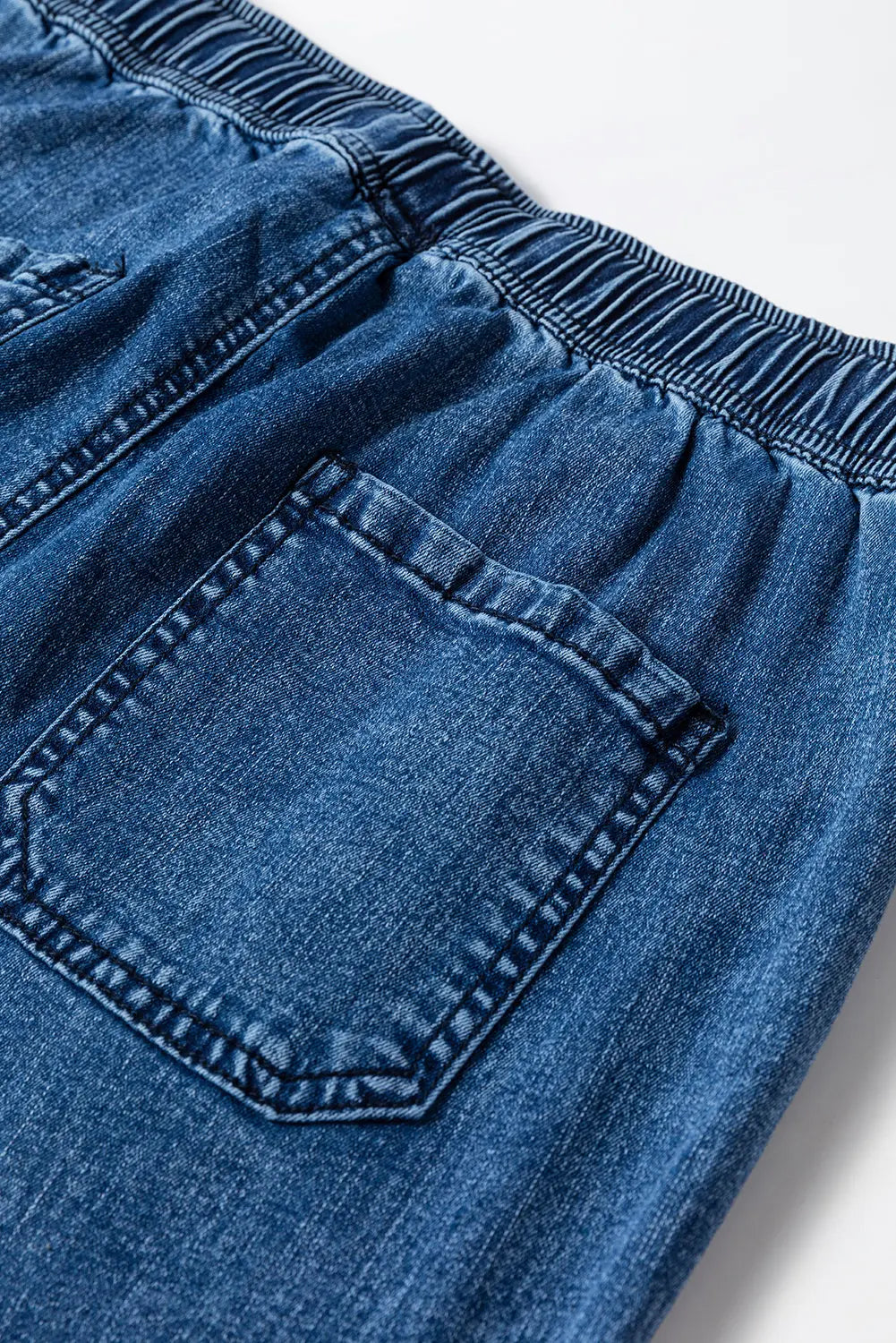 Sail Blue Mineral Wash Drawstring Waist Loose Straight Denim Trousers eAura