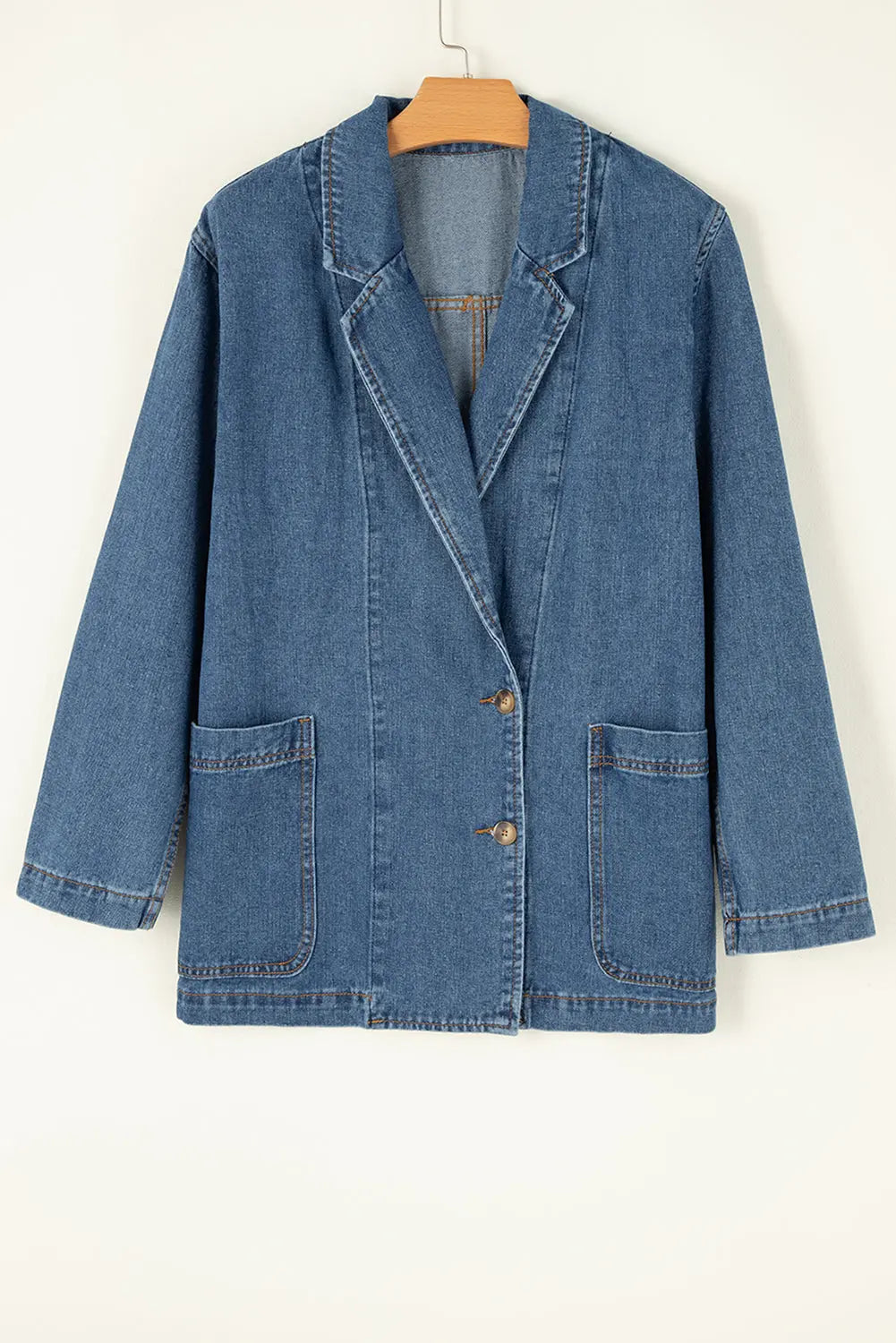 Sail Blue Side Pockets Lapel Collar Denim Jacket - eAura