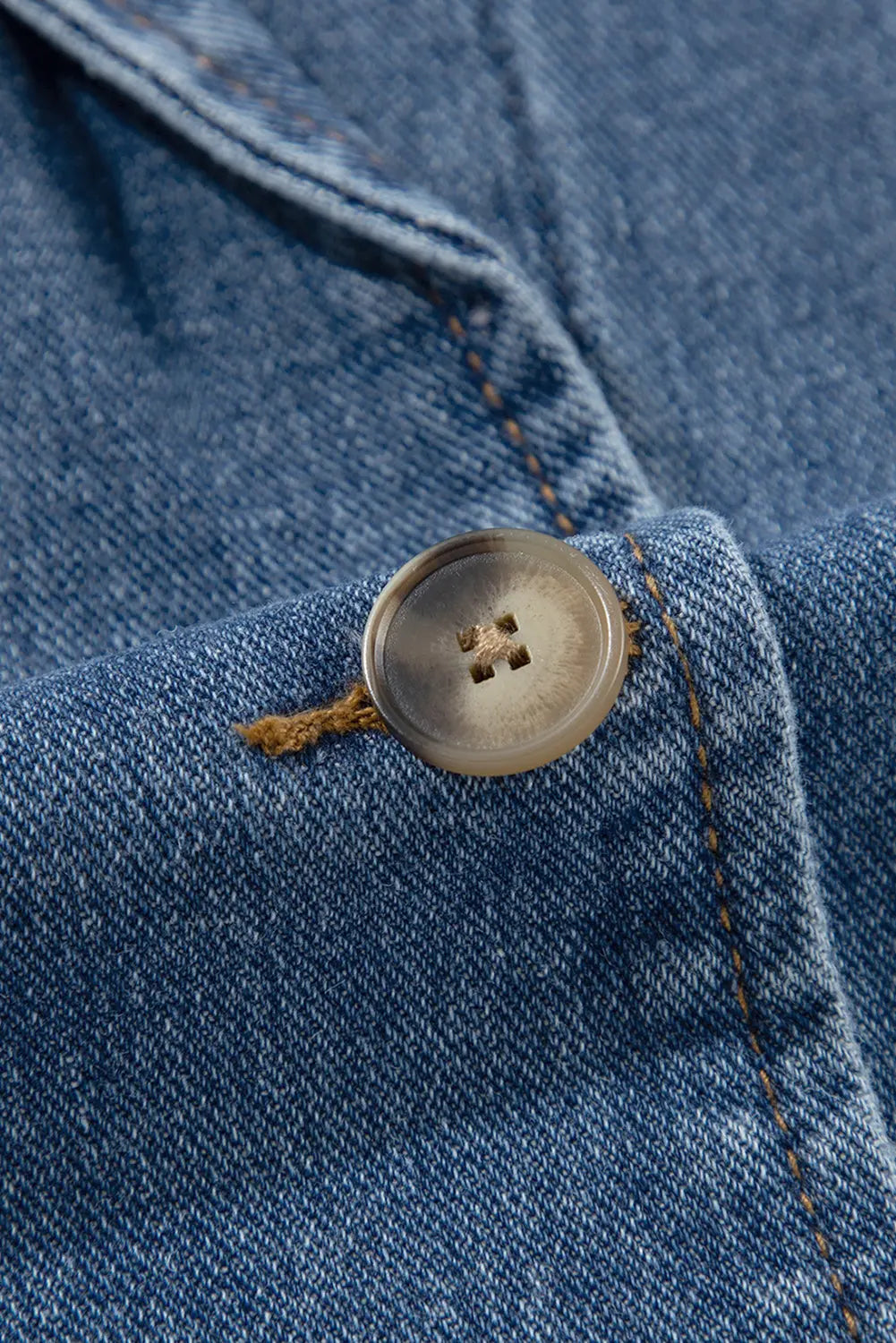 Sail Blue Side Pockets Lapel Collar Denim Jacket - eAura