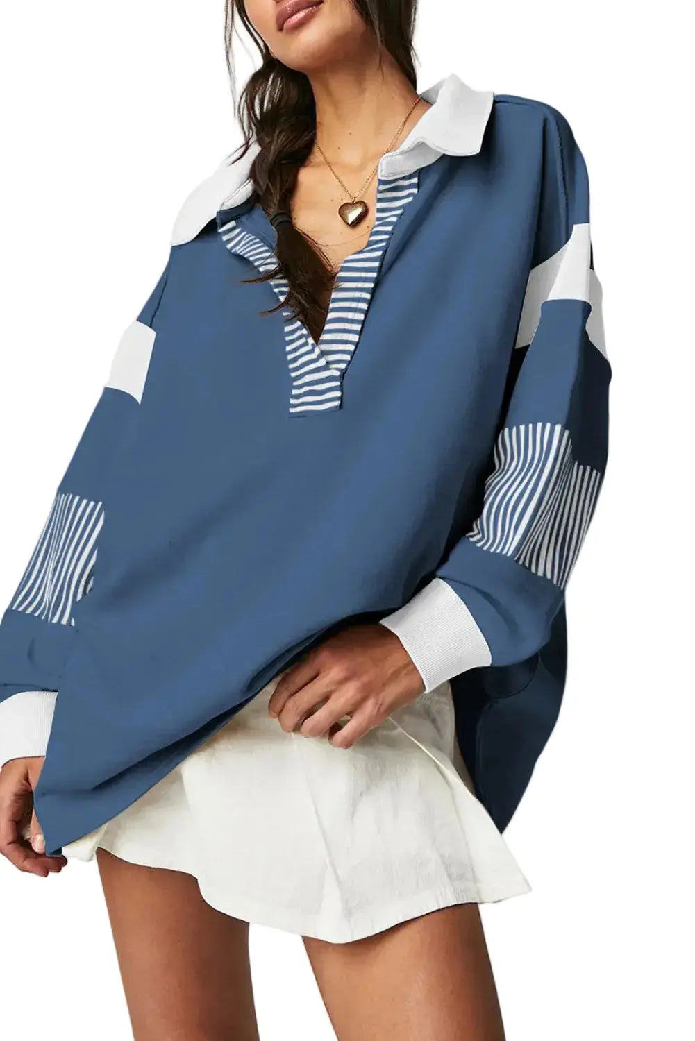 Sail Striped Colourblock Patchwork Collar Sweatshirt