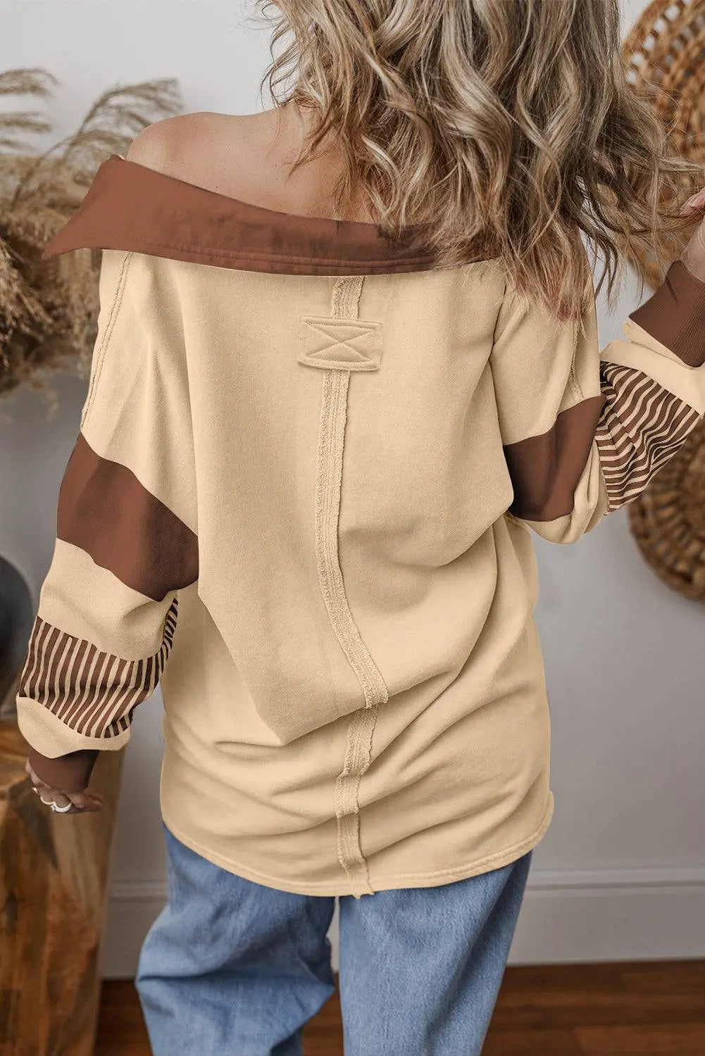 Sail Blue Striped Colourblock Patchwork Collar Sweatshirt - BB Fashion Outlet