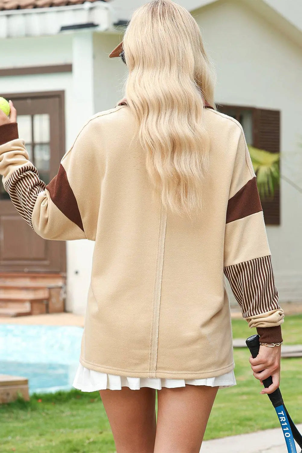 Sail Blue Striped Colourblock Patchwork Collar Sweatshirt - BB Fashion Outlet