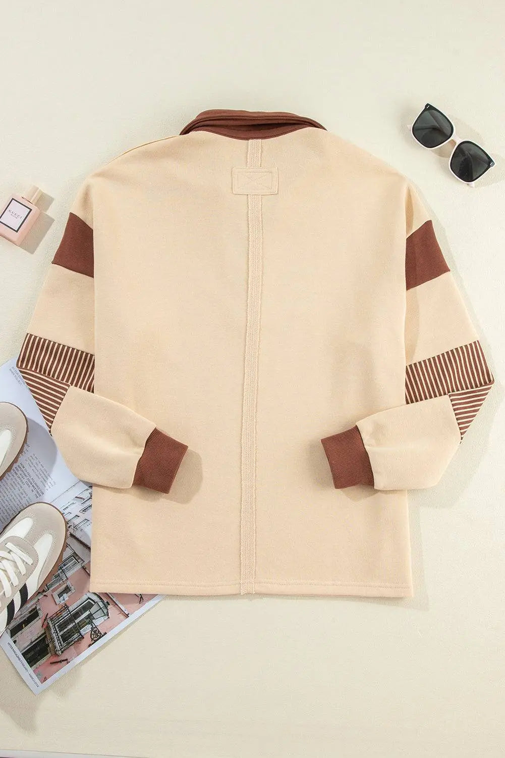 Sail Blue Striped Colourblock Patchwork Collar Sweatshirt - BB Fashion Outlet