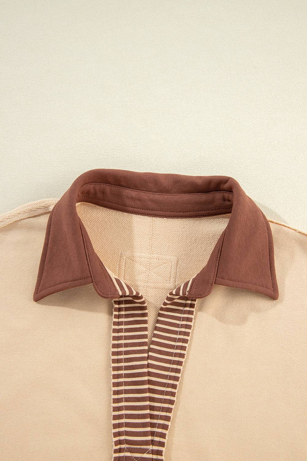Sail Blue Striped Colourblock Patchwork Collar Sweatshirt - BB Fashion Outlet