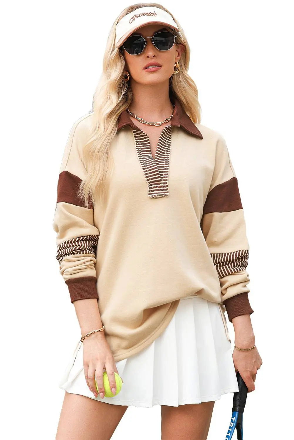 Sail Blue Striped Colourblock Patchwork Collar Sweatshirt - BB Fashion Outlet
