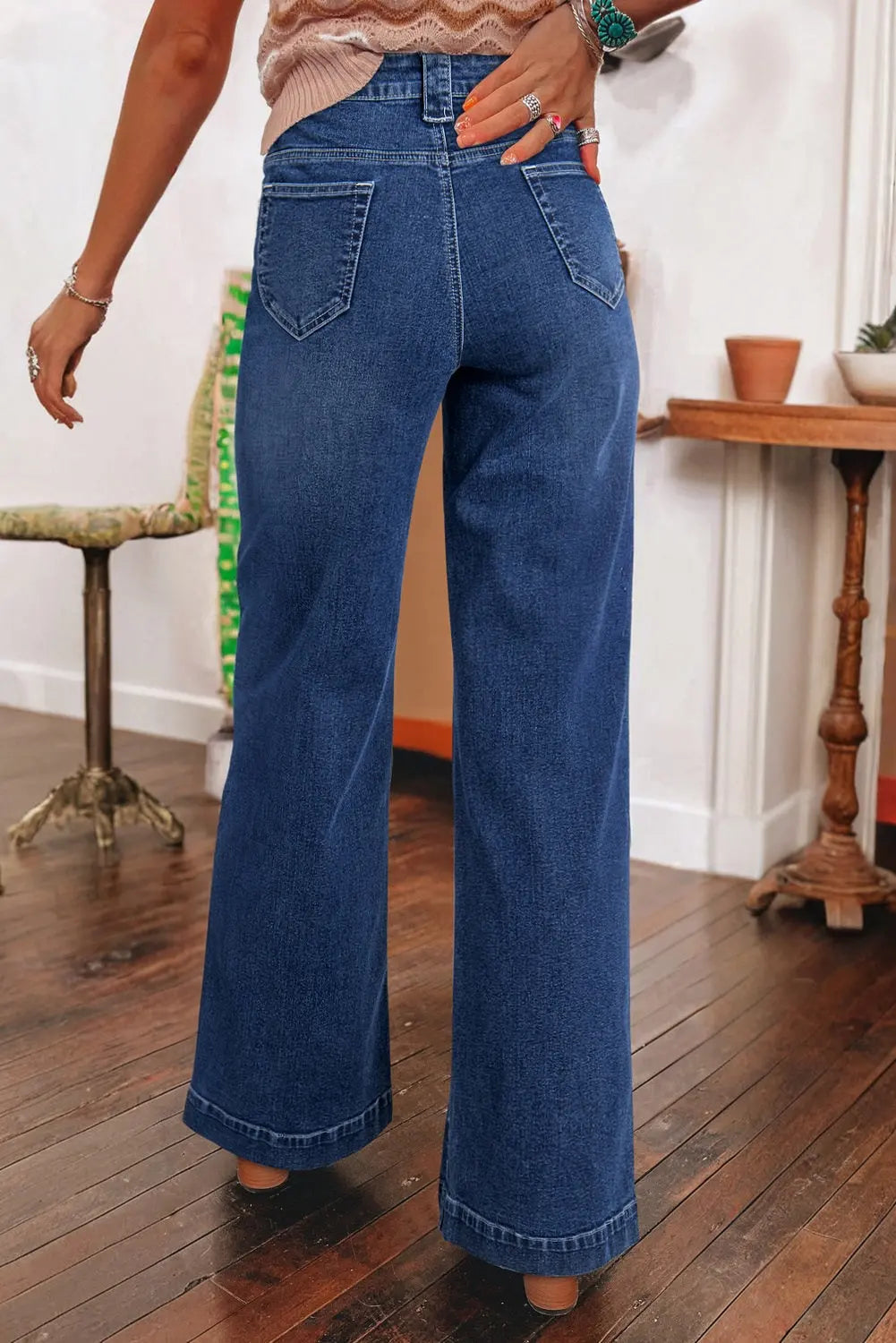 Sail Blue Wide Leg Pocketed High Waist Jeans eAura