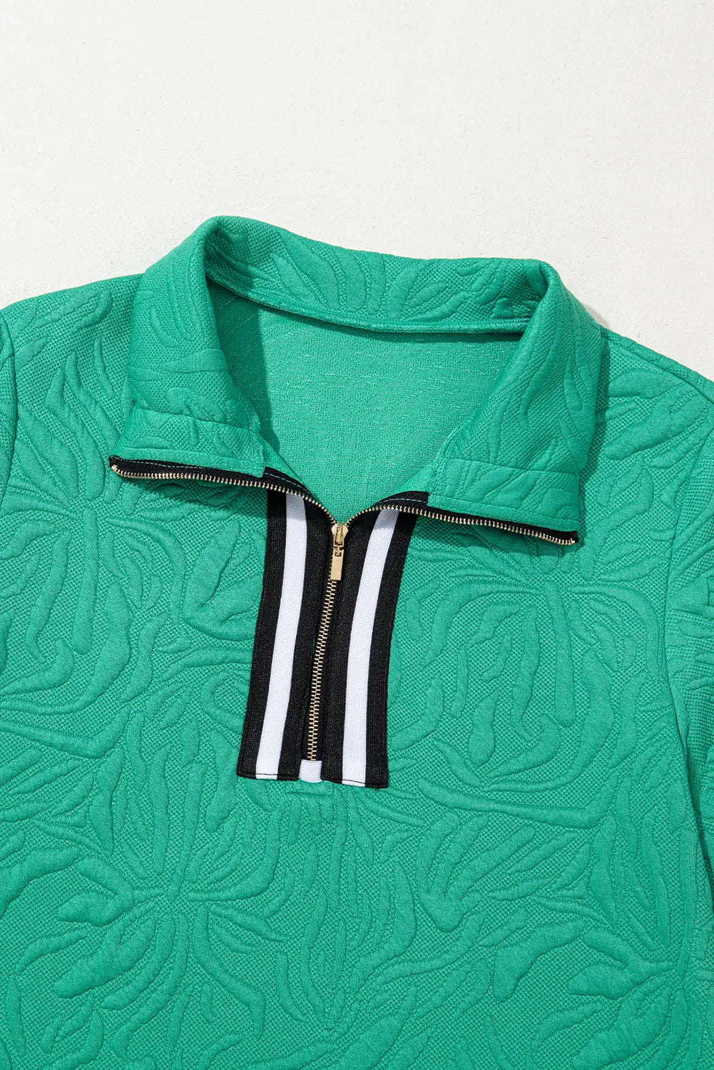 Sea Green Jacquard Textured Quarter Zipper Shift Mini Dress - eAura