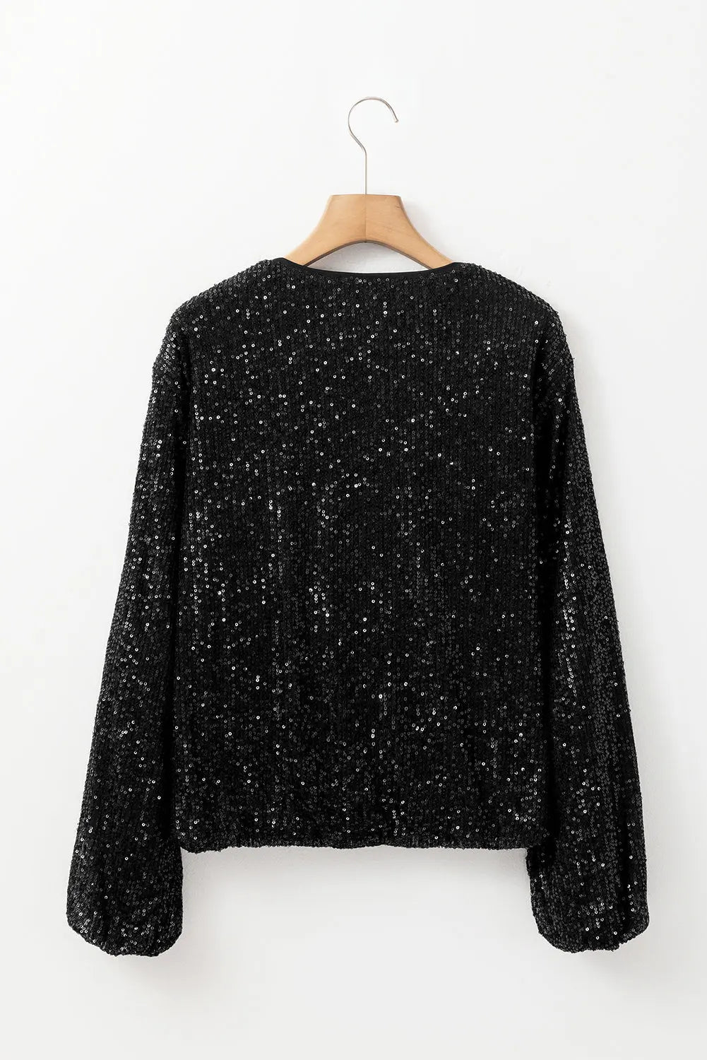 Sequin Zip up Round Neck Long Sleeve Jacket - eAura