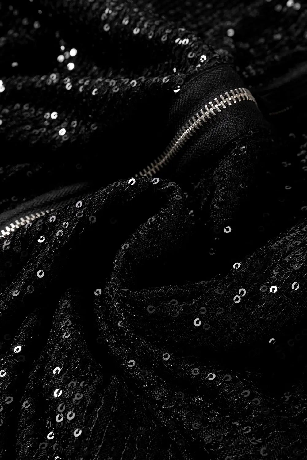 Sequin Zip up Round Neck Long Sleeve Jacket - eAura