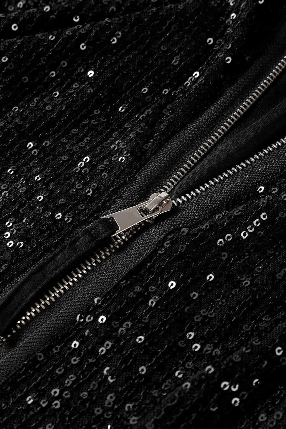 Sequin Zip up Round Neck Long Sleeve Jacket - eAura