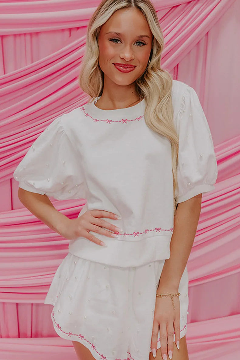 Skort and Short Sleeve Top Co-ord Set Pearl Stitching eprolo
