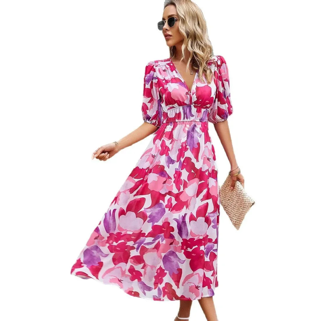 V-neck Long Chiffon Lined Dress eprolo