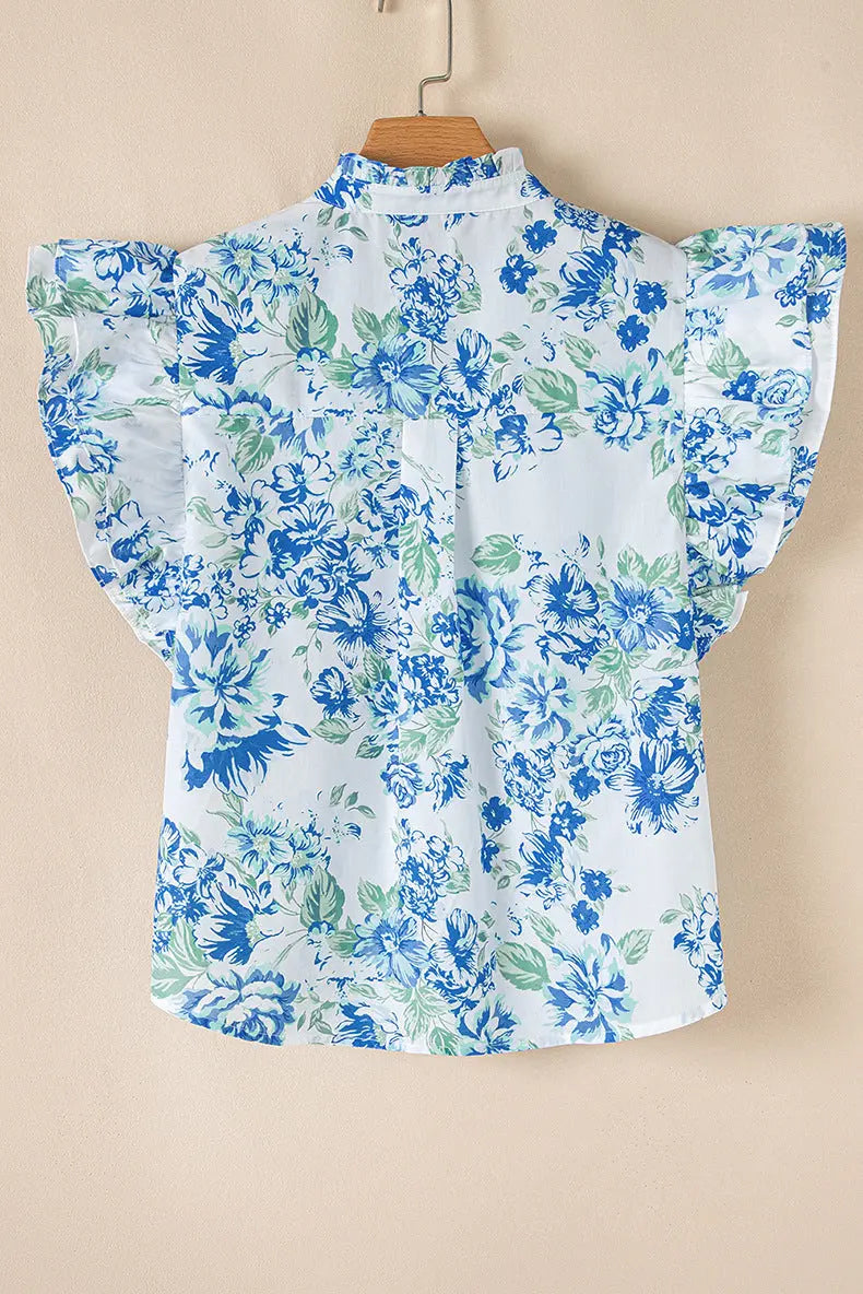 Short Sleeve Blouse Floral Print Cap Sleeves - eAura