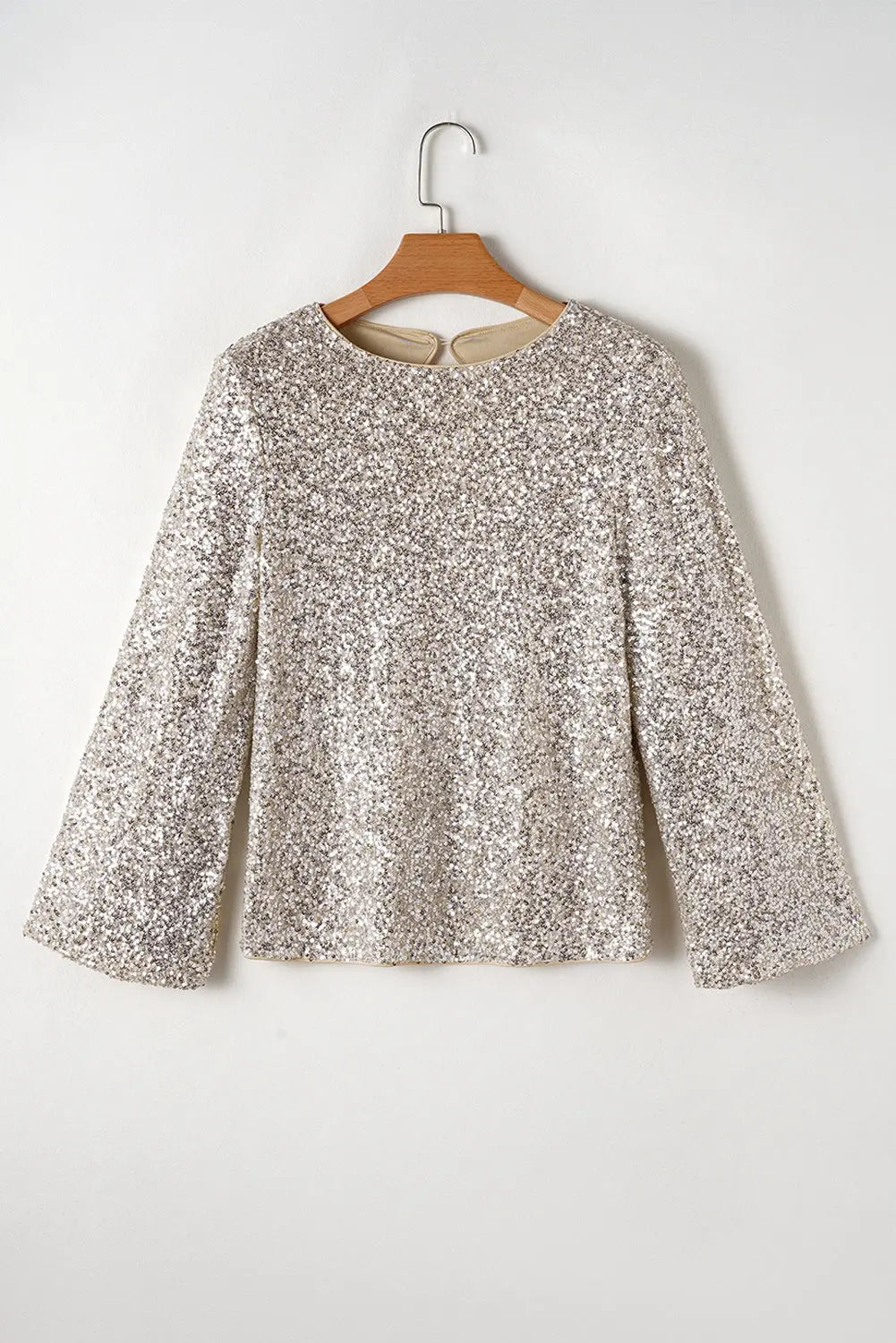 Silvery Sequin Puff Sleeve Cutout Back Blouse - BB Fashion Outlet