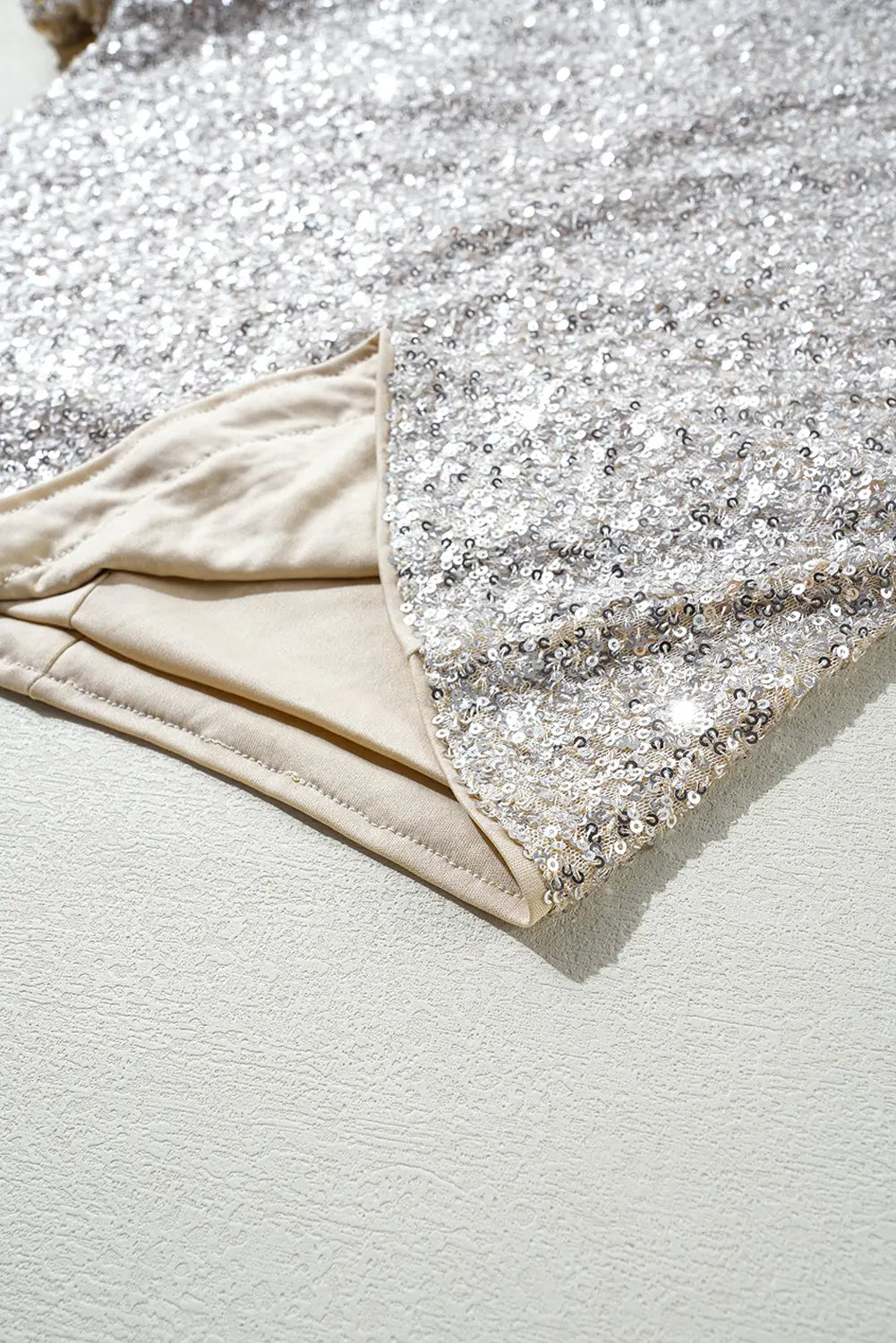 Silvery Sequin Puff Sleeve Cutout Back Blouse - BB Fashion Outlet