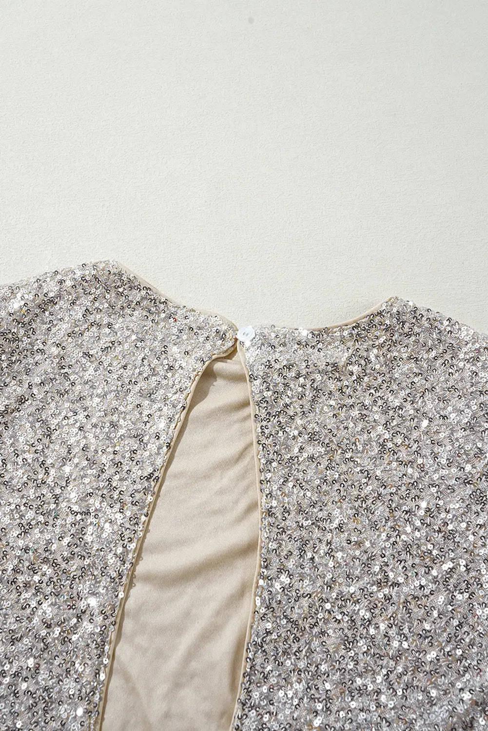 Silvery Sequin Puff Sleeve Cutout Back Blouse - BB Fashion Outlet
