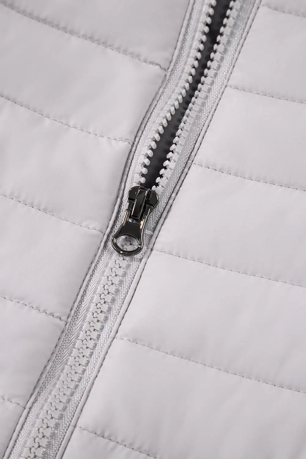 Silvery Solid Colour Quilted Zip-up Puffer Jacket - eAura