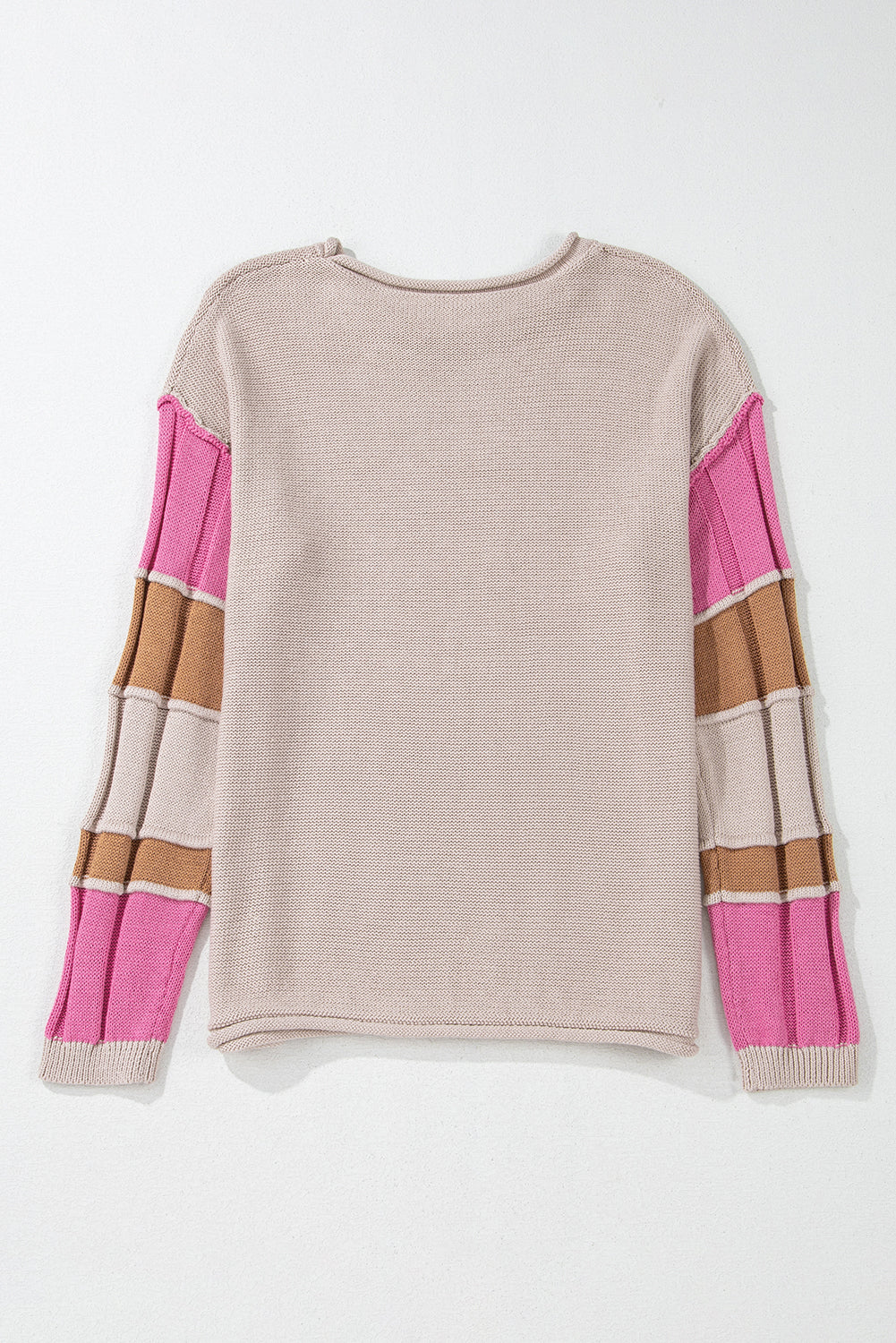 Simply Taupe Colourblock Exposed Seam Round Neck Sweater - Sweaters & Cardigans/Sweaters