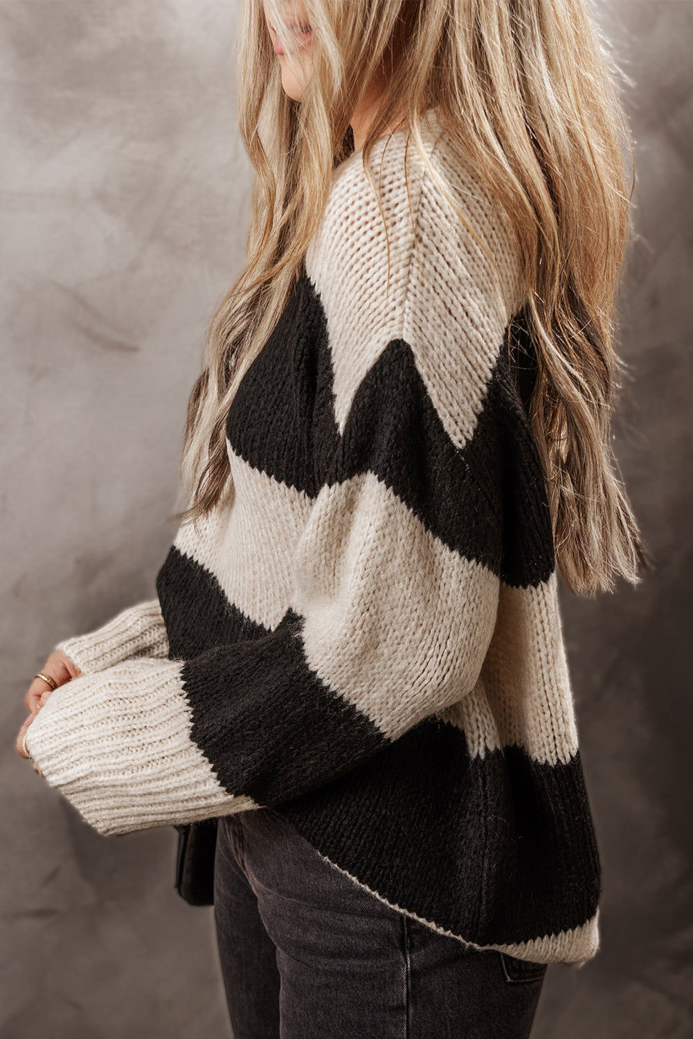 Simply Taupe Colourblock Loose Pullover Sweater - Sweaters & Cardigans/Sweaters